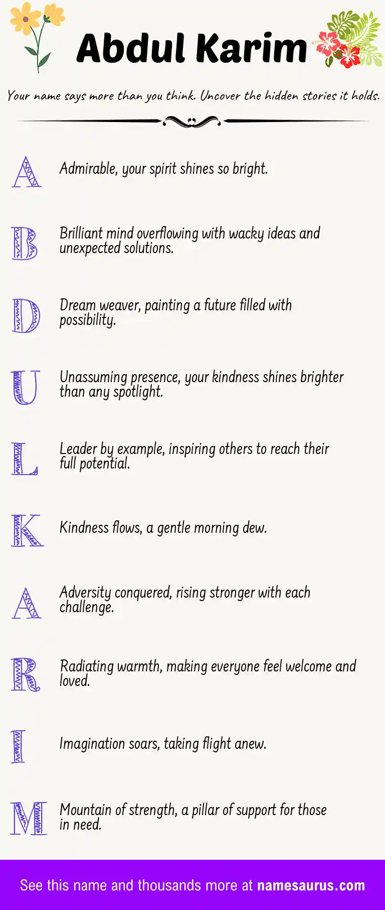 Acrostic poem about Abdul Karim.